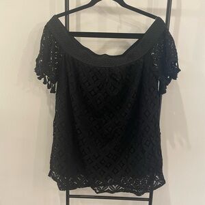 Charming Charlie Black Crochet Off-Shoulder Blouse